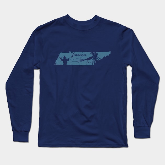 Tennessee Vintage Distressed Fly Fishing State Map Long Sleeve T-Shirt by TeeCreations